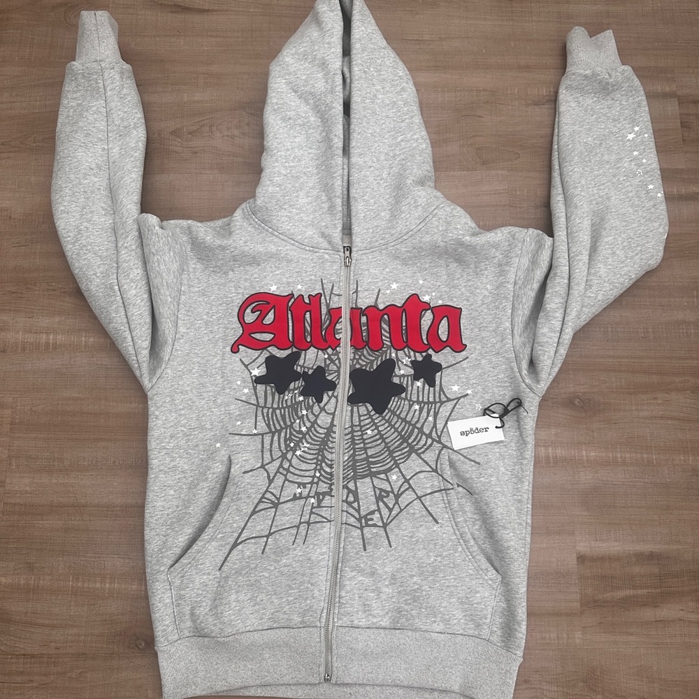 Gray Hoodie with Red and Black Graphic
